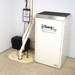 Sump pump system, dehumidifier, and basement wall panels installed during a sump pump installation in Blairstown