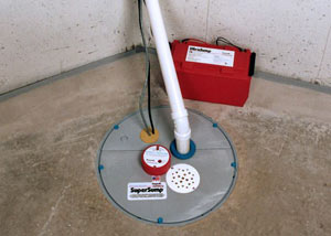 A sump pump system with a battery backup system installed in Heights Bridge